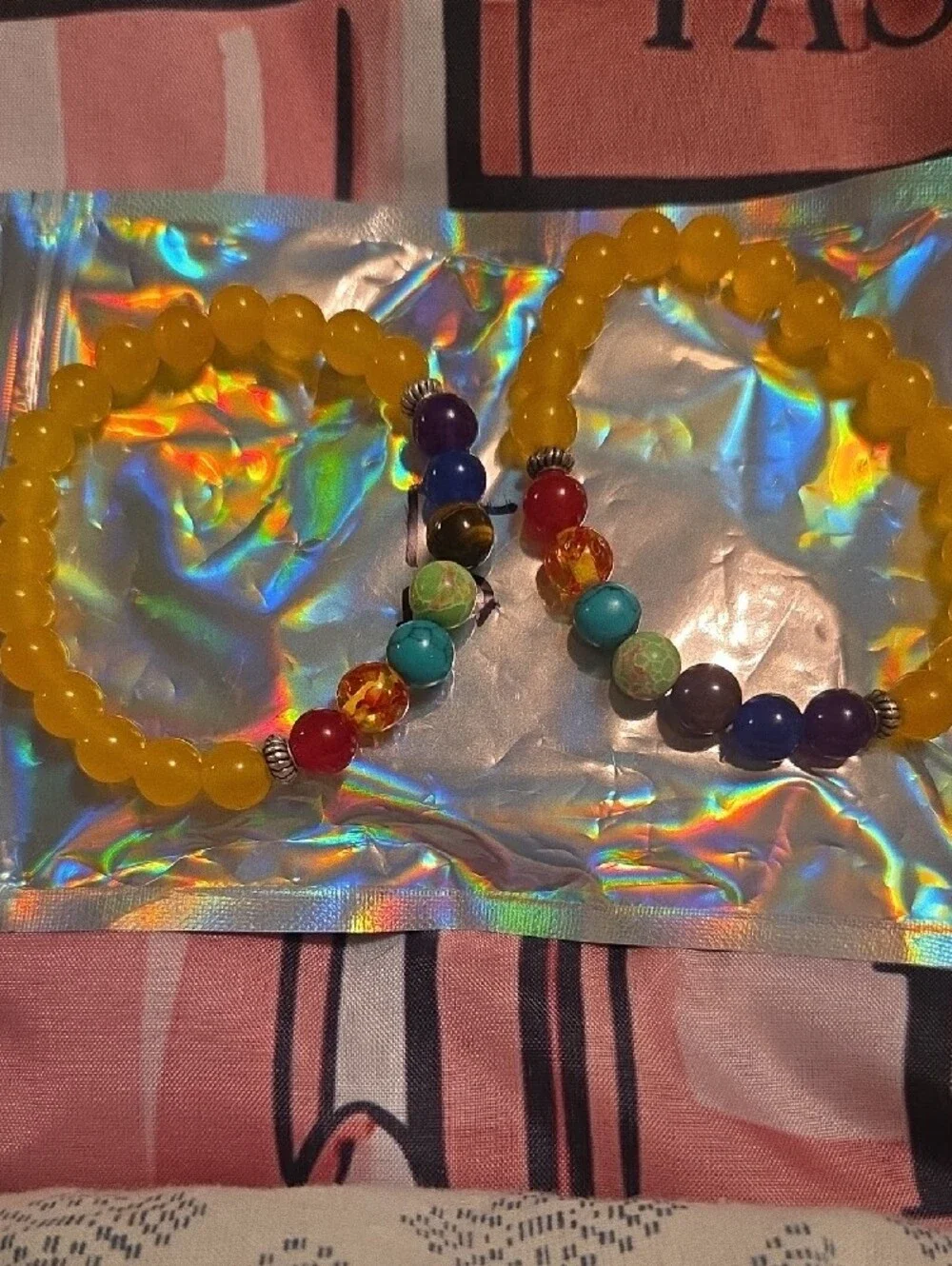 Kids Yellow Beaded Stretch Bracelet with Multicolor Accents